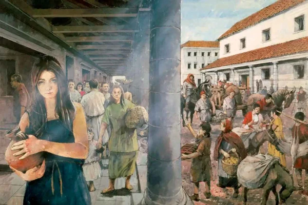 Реконструкция рынка города Вроксетера в римские времена.