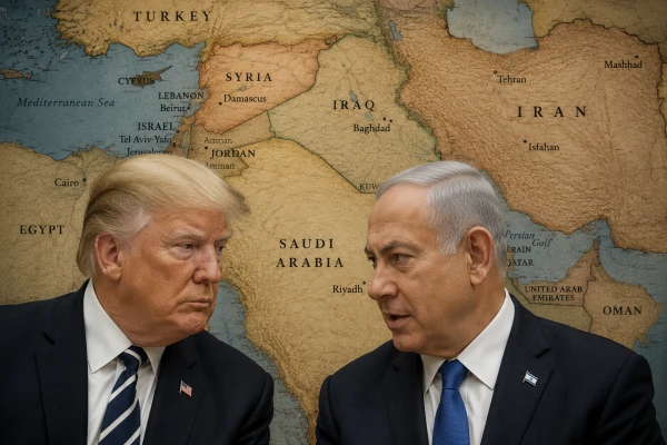 Дональд Трамп и Биньямин Нетаньяху на фоне карт Ближнего Востока